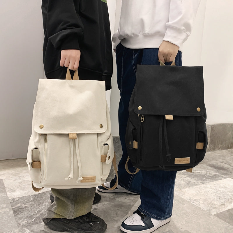 lhzstore Flap Backpack for Women - Large Capacity Fashion Canvas Drawstring School Bag