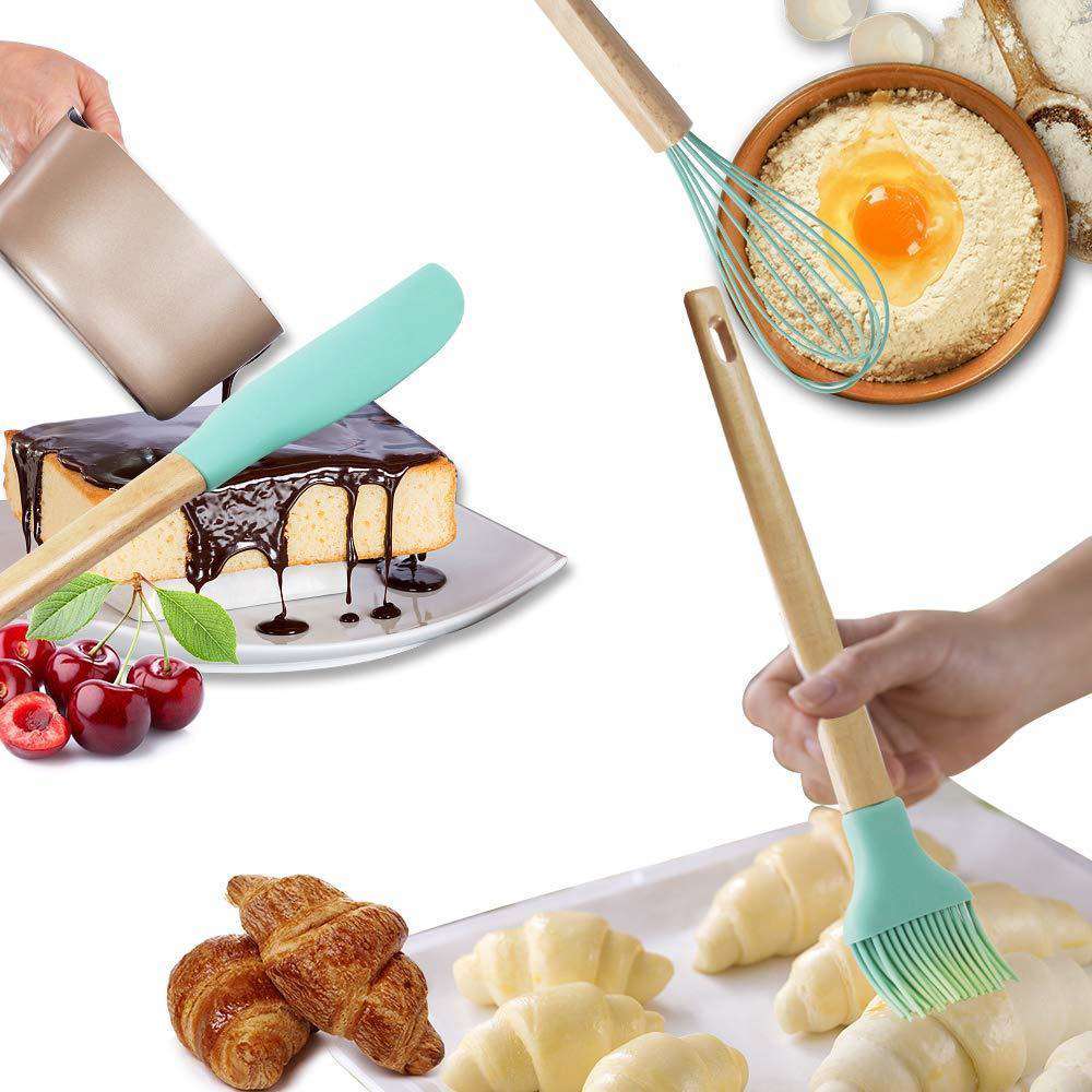 Premium Silicone Baking Utensils Set with Beech Wood Handles (6-Piece)