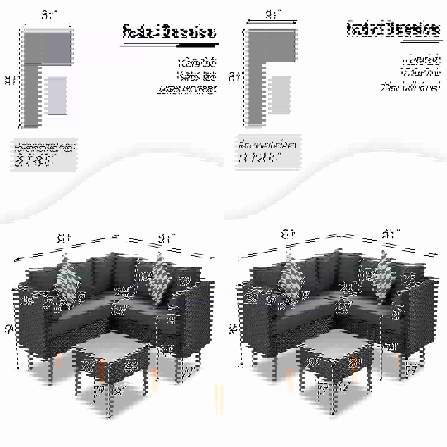 SEGMART 4-Piece Outdoor Patio Furniture Set with Colorful Pillows & Table