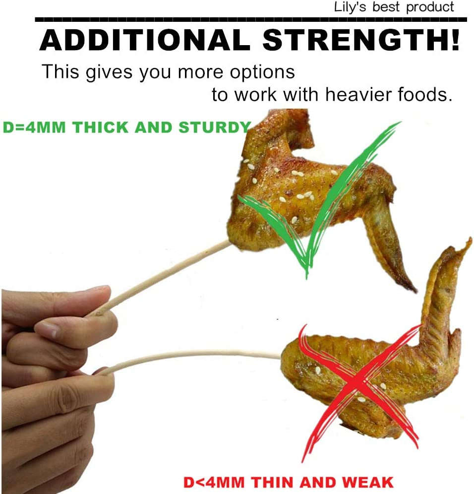 10 Natural Bamboo Skewers for BBQ, Appetizers, Fruit, Cocktails, and More - Multiple Sizes Available (4mm Thick, 100 PCS)