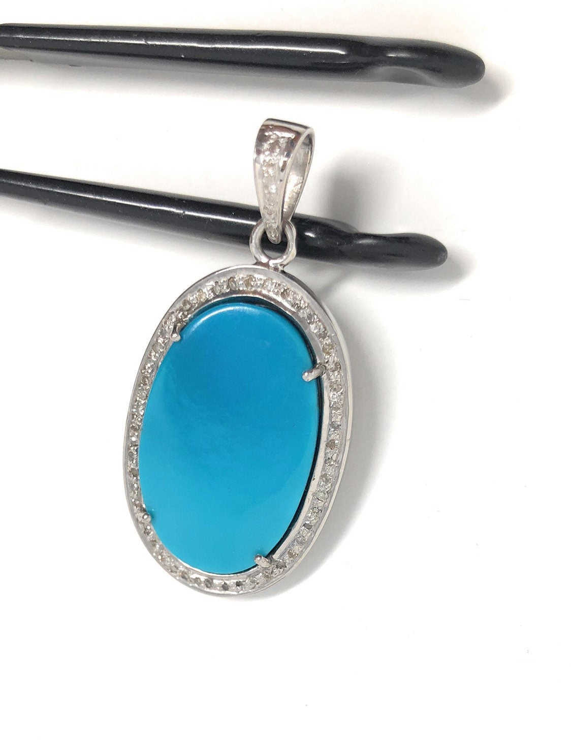 Sleeping Beauty Arizona Turquoise Pendant with Sterling Silver and Diamonds