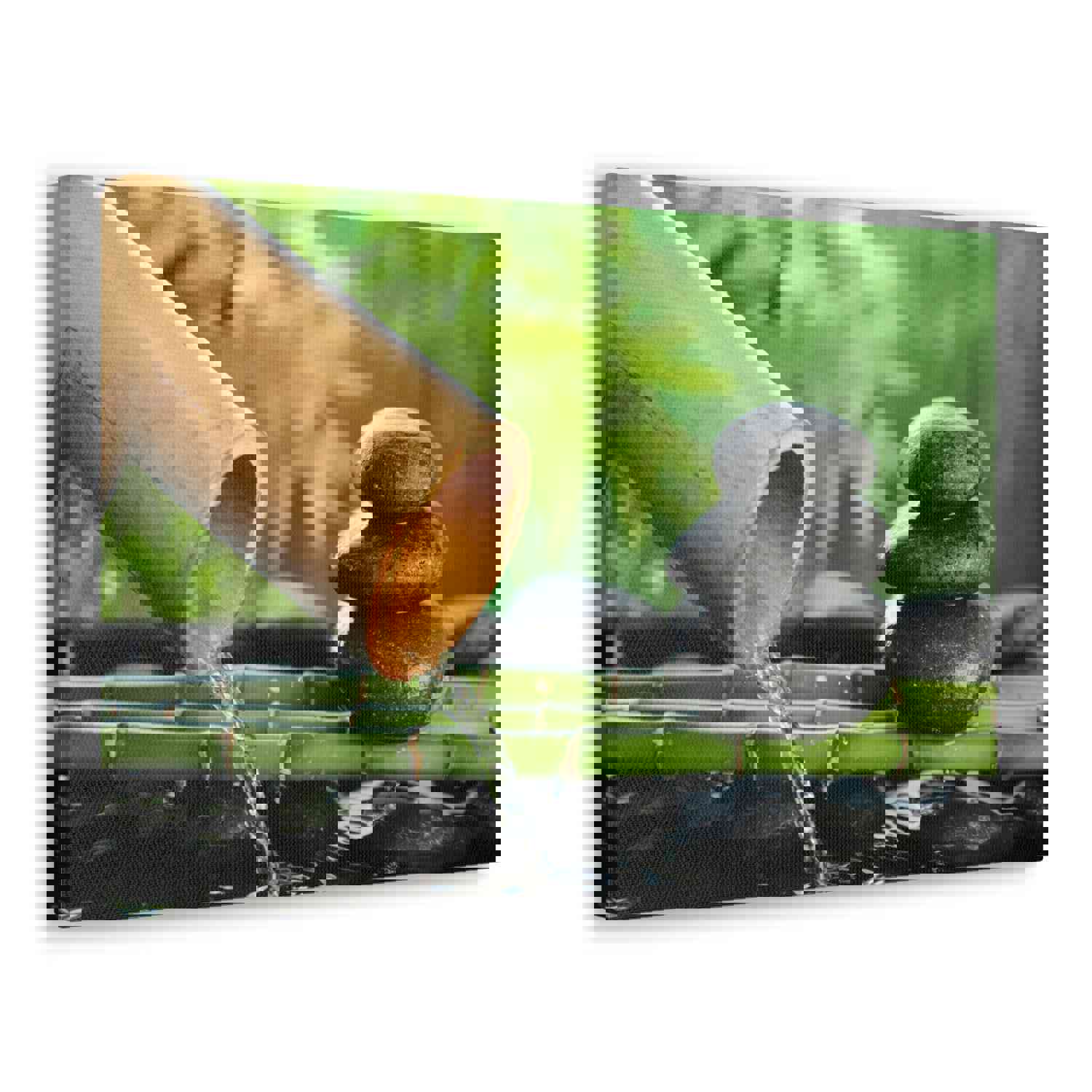 Traditional Bamboo Fountain Forest Floral Nature Photography Canvas Wall Art for Home Decor