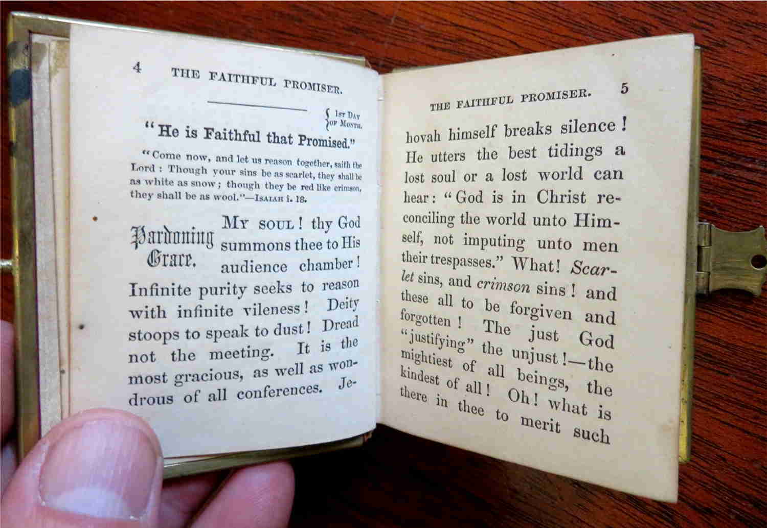 Faithful Promiser 1853 Miniature Leather Book with Working Metal Brass Clasp & Edges