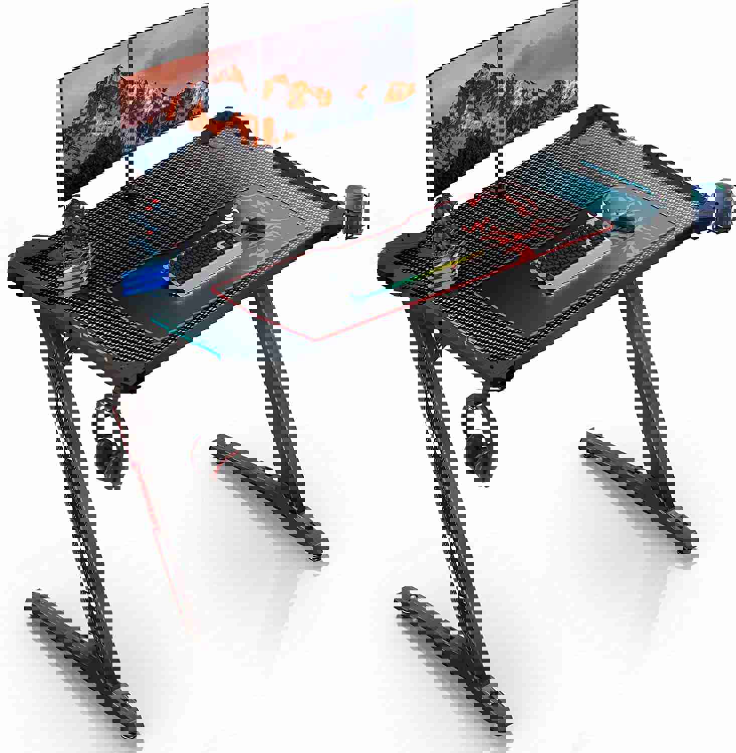 EUREKA ERGONOMIC Z1-S Gaming Desk - 44.5" Z-Shaped LED Gaming Desk with Controller Stand & Cup Holder