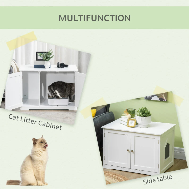 PawHut Adjustable Cat Litter Box Enclosure with Magnetic Doors - Multi-Functional Side Table for Indoor Use