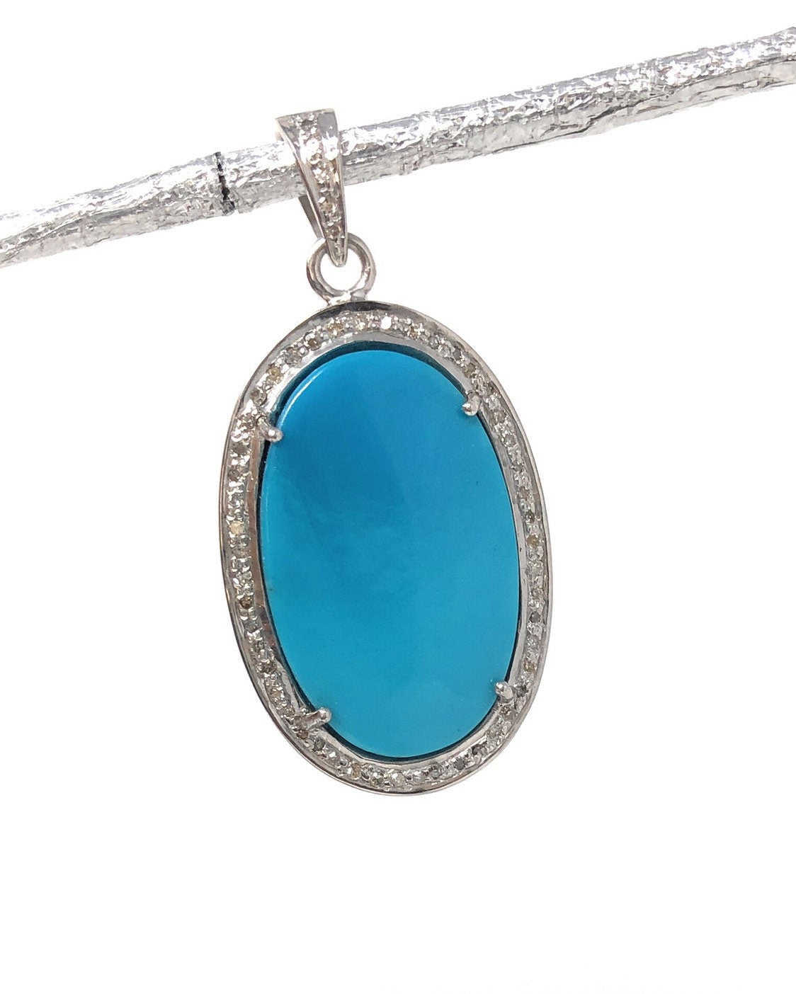 Sleeping Beauty Arizona Turquoise Pendant with Sterling Silver and Diamonds
