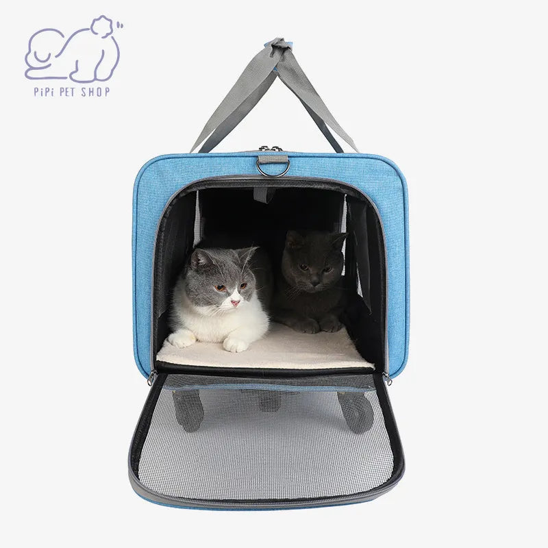 Portable Pet Trolley Case with Detachable Wheels - Breathable & Foldable Large Capacity Travel Bag for Cats and Puppies