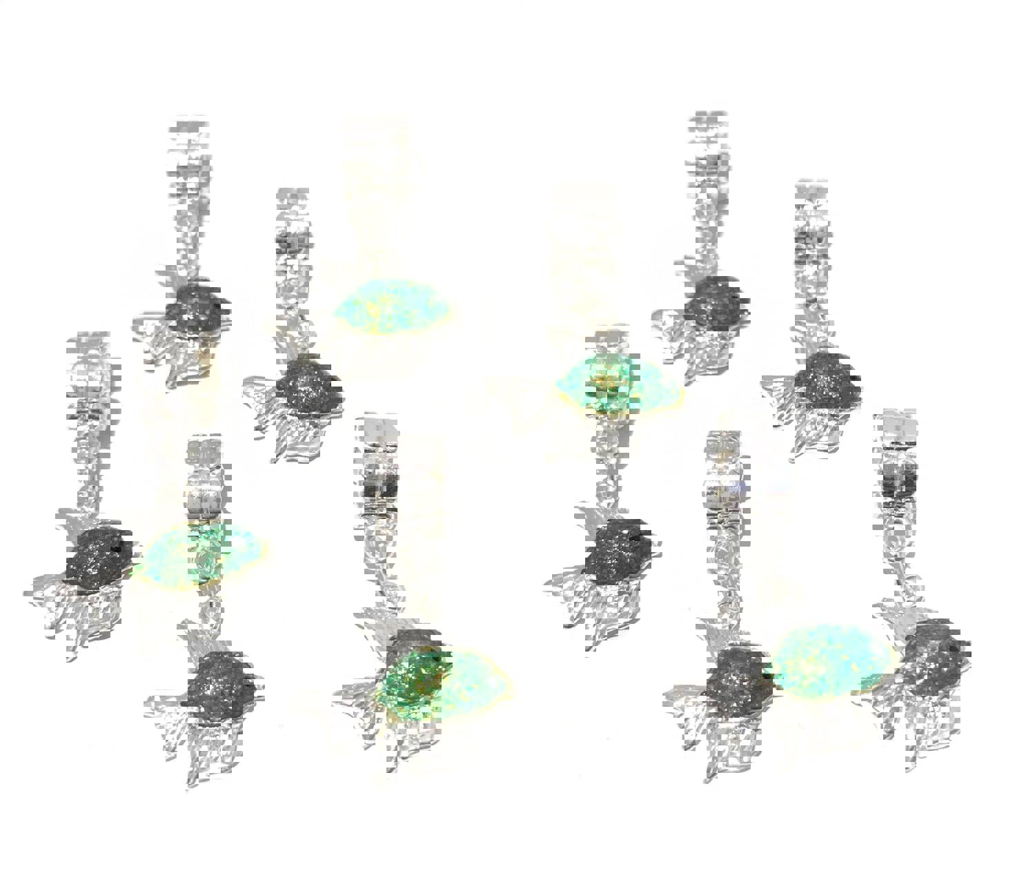 Silver Plated Glitter Green Fish European Charm Pendant for Jewelry Making