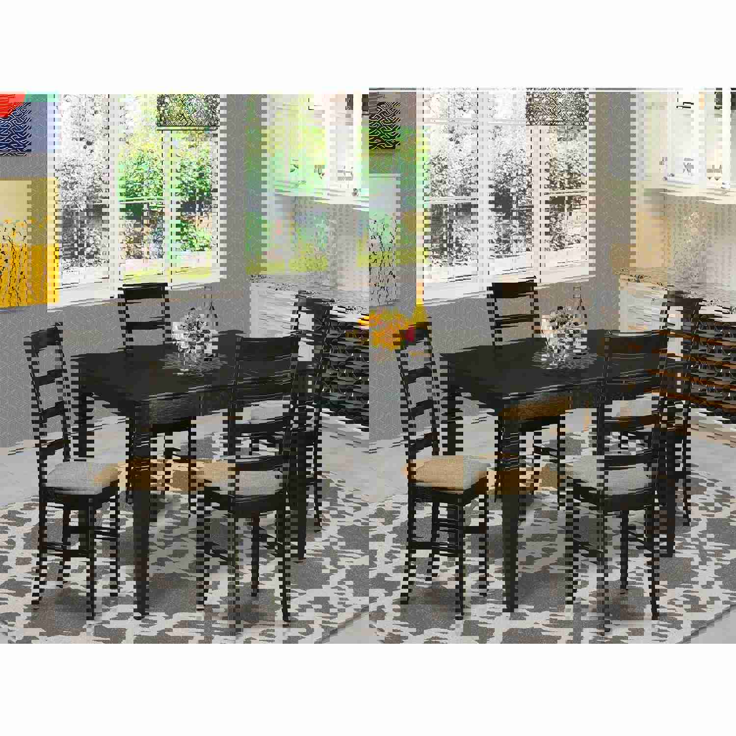 East West Furniture 5-Piece Dining Set with Rectangle Table and 4 Upholstered Chairs