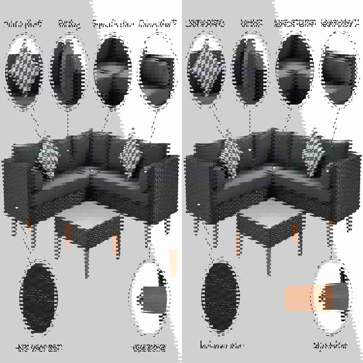 SEGMART 4-Piece Outdoor Patio Furniture Set with Colorful Pillows & Table