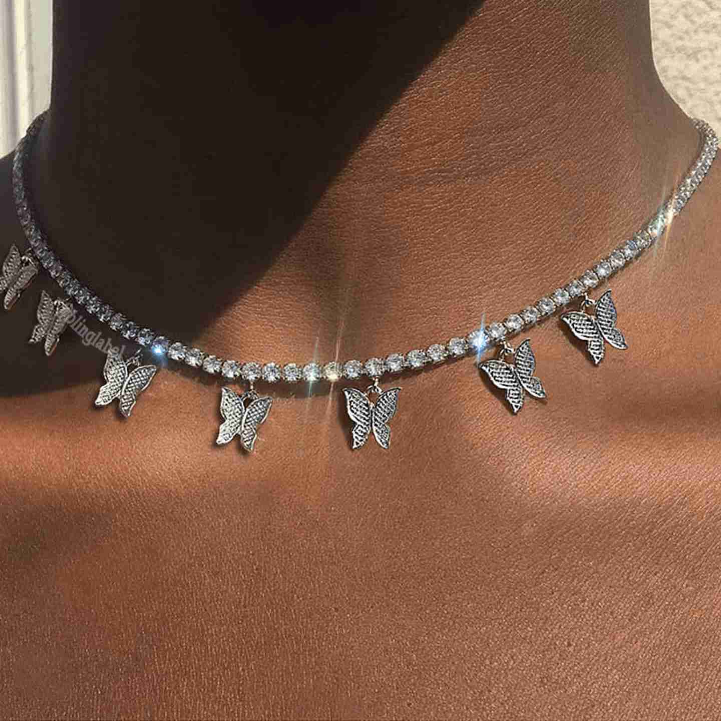 Annabella Butterfly Choker Necklace - 925 Sterling Silver with CZ Stones