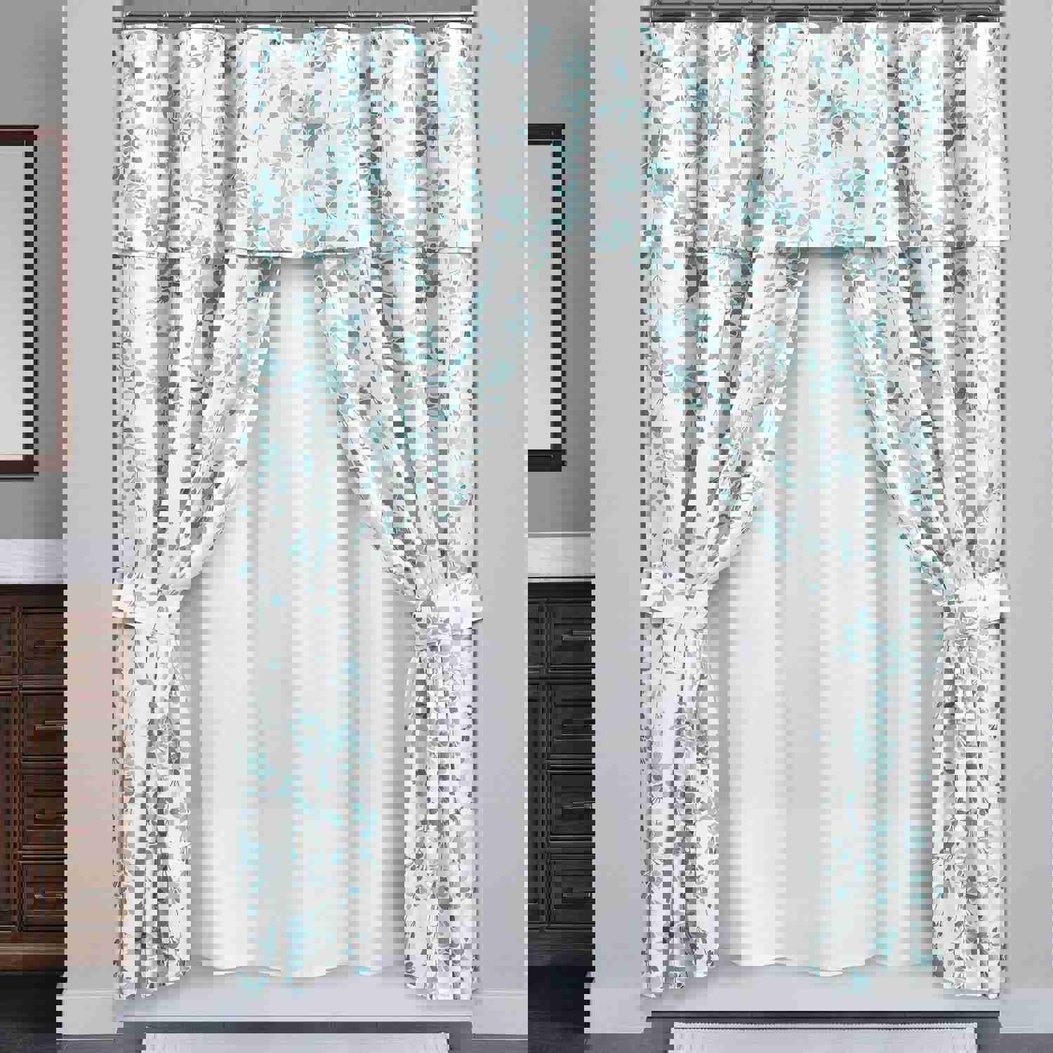 Weeping Flora Double Swag Shower Curtain 16 Piece Complete Set