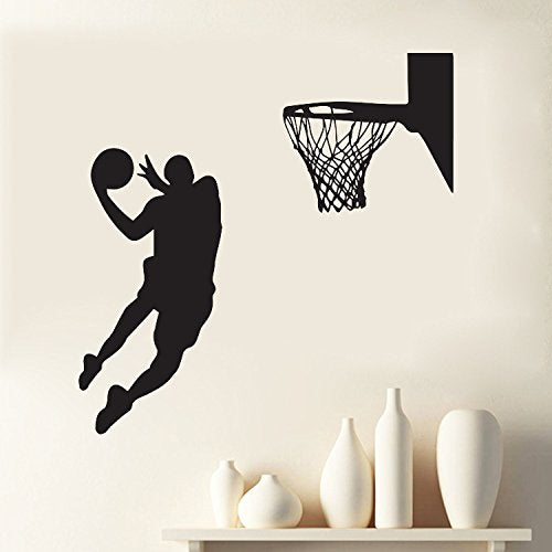 DNVEN 22x43 Inches Vinyl Basketball Players Slam Dunk Wall Decals Stickers for Kids Teens Rooms