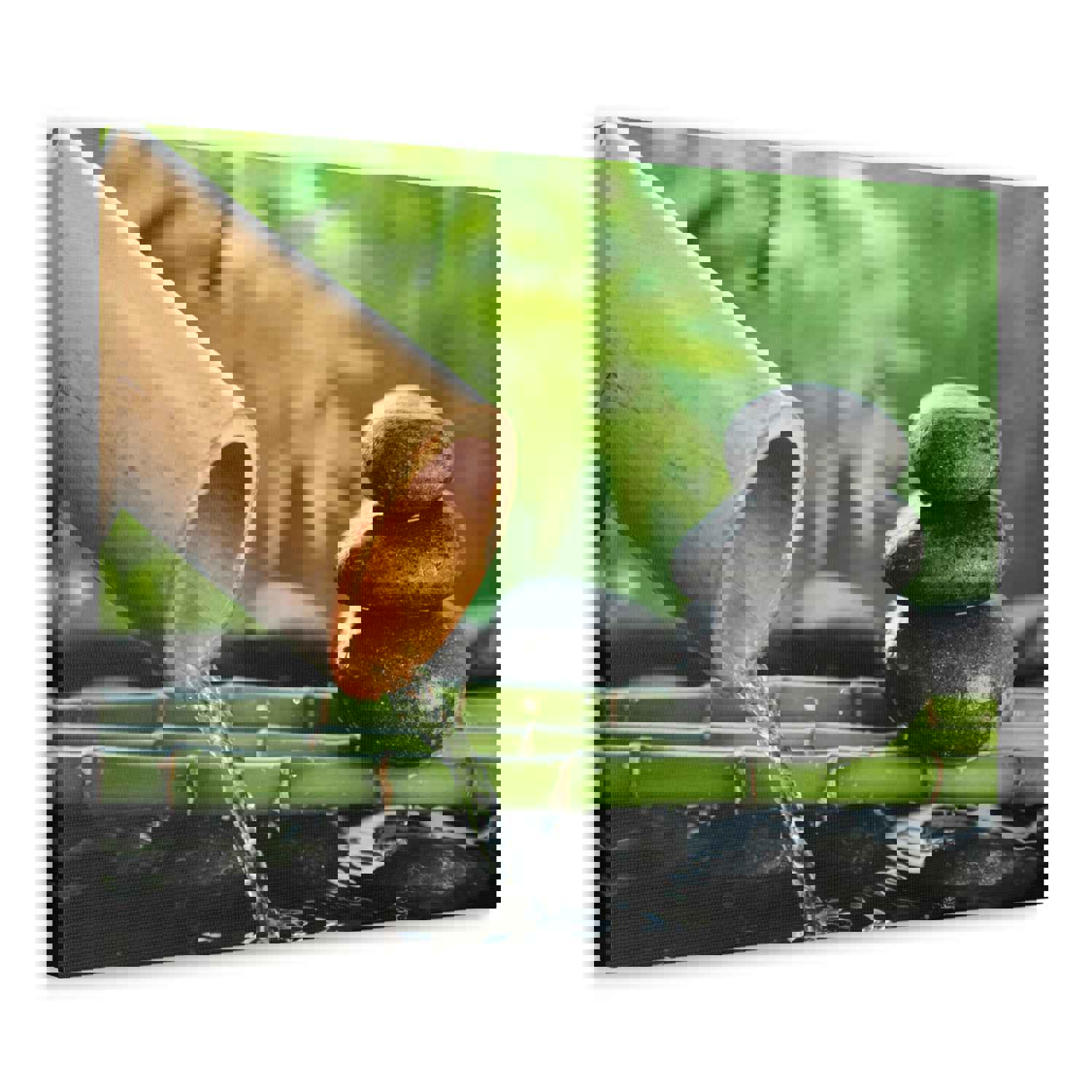 Traditional Bamboo Fountain Forest Floral Nature Photography Canvas Wall Art for Home Decor