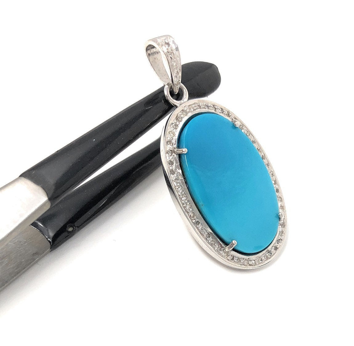 Sleeping Beauty Arizona Turquoise Pendant with Sterling Silver and Diamonds