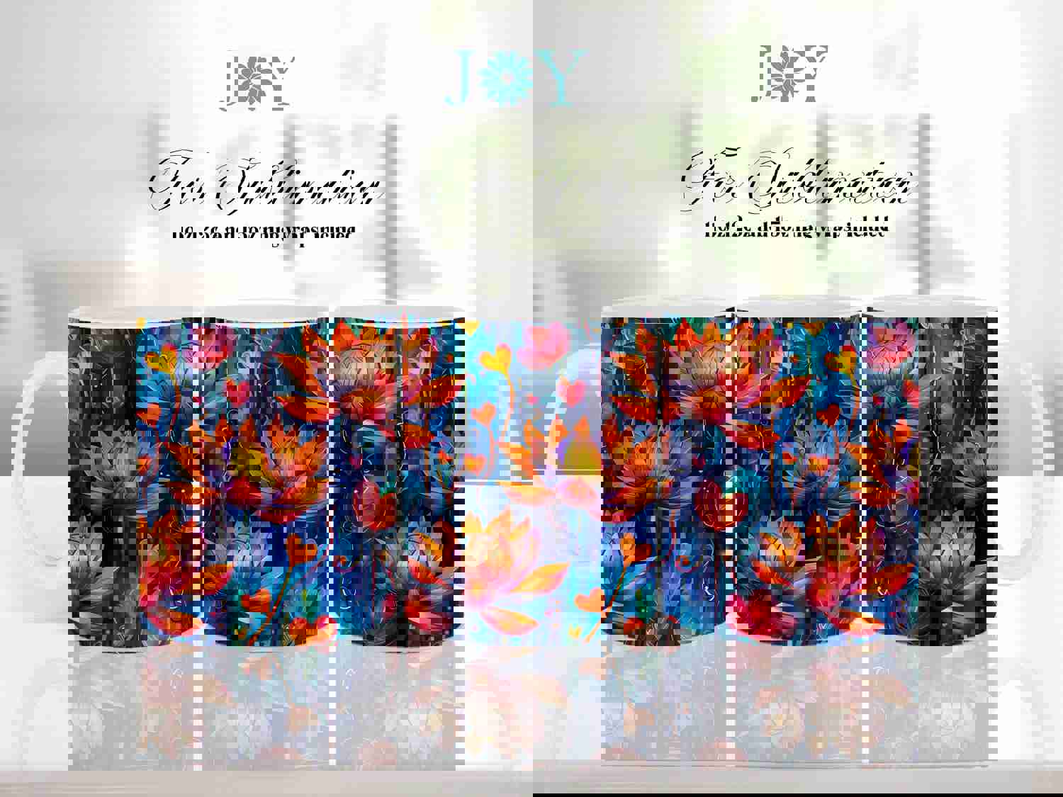 Flowers Mug Wrap Sublimation Design PNG - Instant Digital Download for 11oz, 12oz & 15oz Mugs