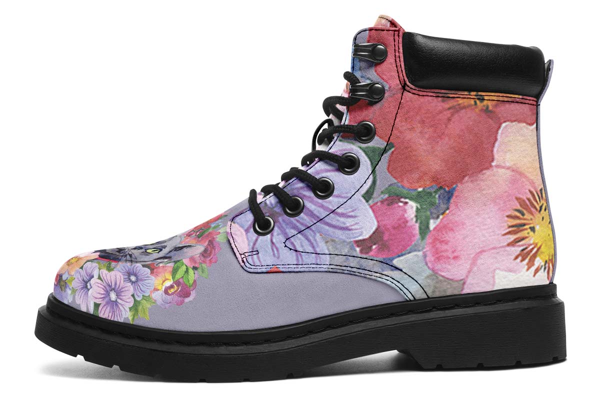 Floral Cat Classic Vibe Boots - Custom Printed Vegan Boots