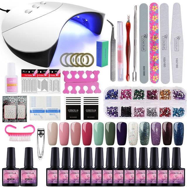 Home Salon Nail Gel Polish Manicure Art Kit with Rhinestone Crystals