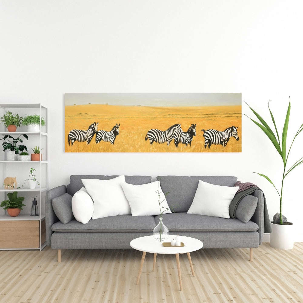 Herd Of Zebra - Fine Art Gallery Wrapped Canvas 16x48