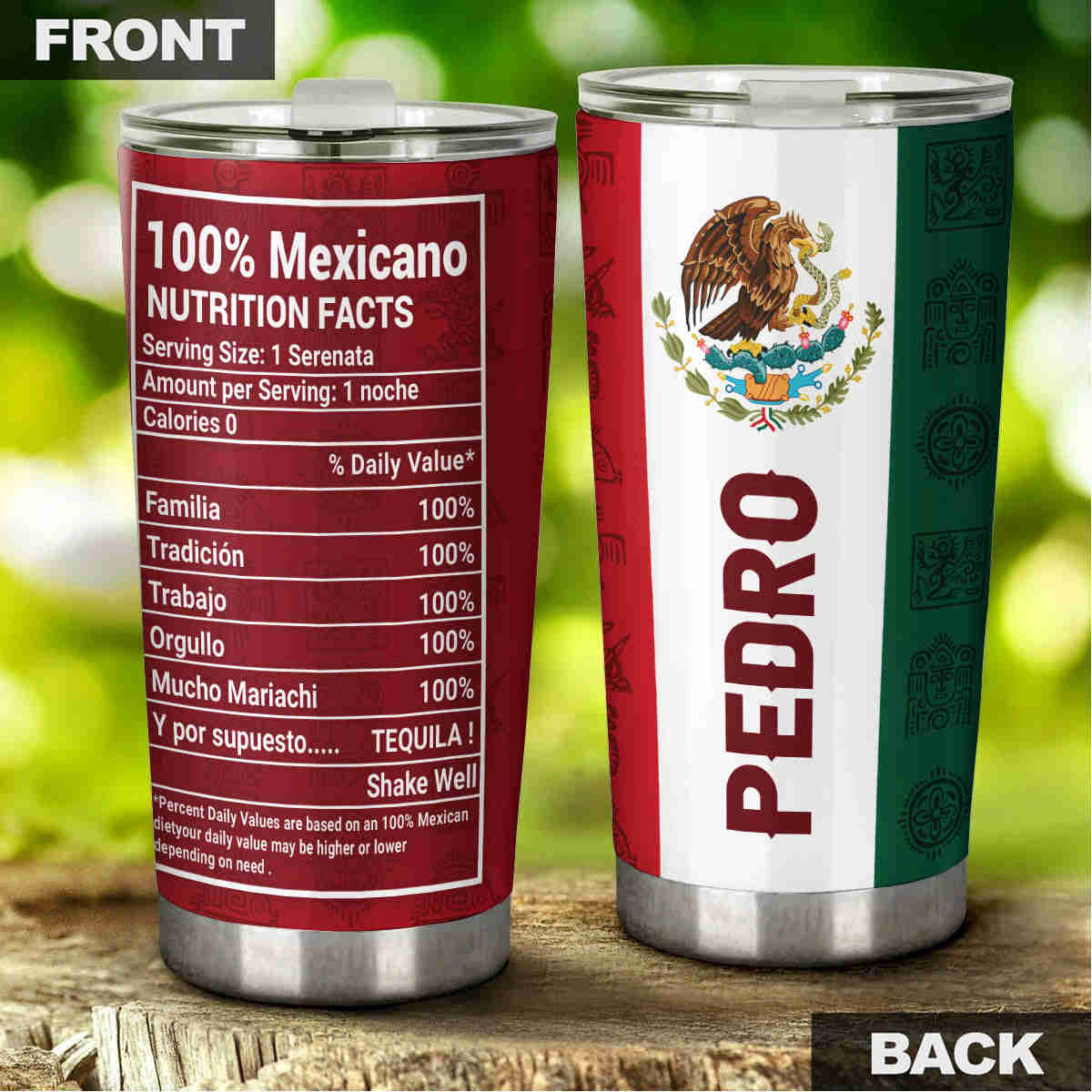 Personalized Mexicano Nutrition Facts Stainless Steel Tumbler - Double-Walled Insulation Sporty Thermal Cup