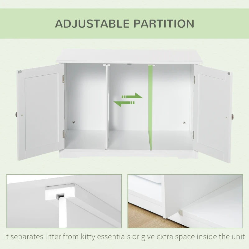 PawHut Adjustable Cat Litter Box Enclosure with Magnetic Doors - Multi-Functional Side Table for Indoor Use