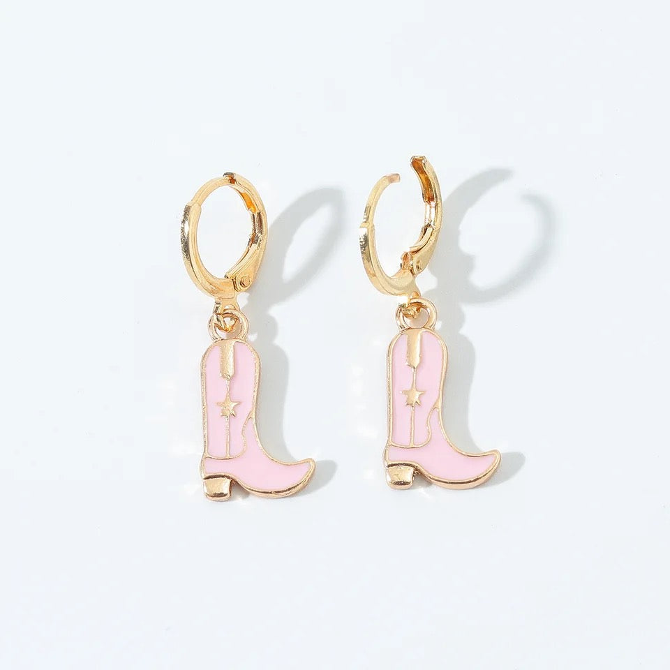 Western Cowboy Boots Dangle Earrings for Women - Gold Plated Party Wedding Jewelry