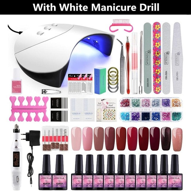 Home Salon Nail Gel Polish Manicure Art Kit with Rhinestone Crystals