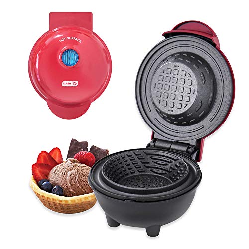 Dash Mini Waffle Bowl Maker - Red, for Breakfast, Burritos, Ice Cream & More