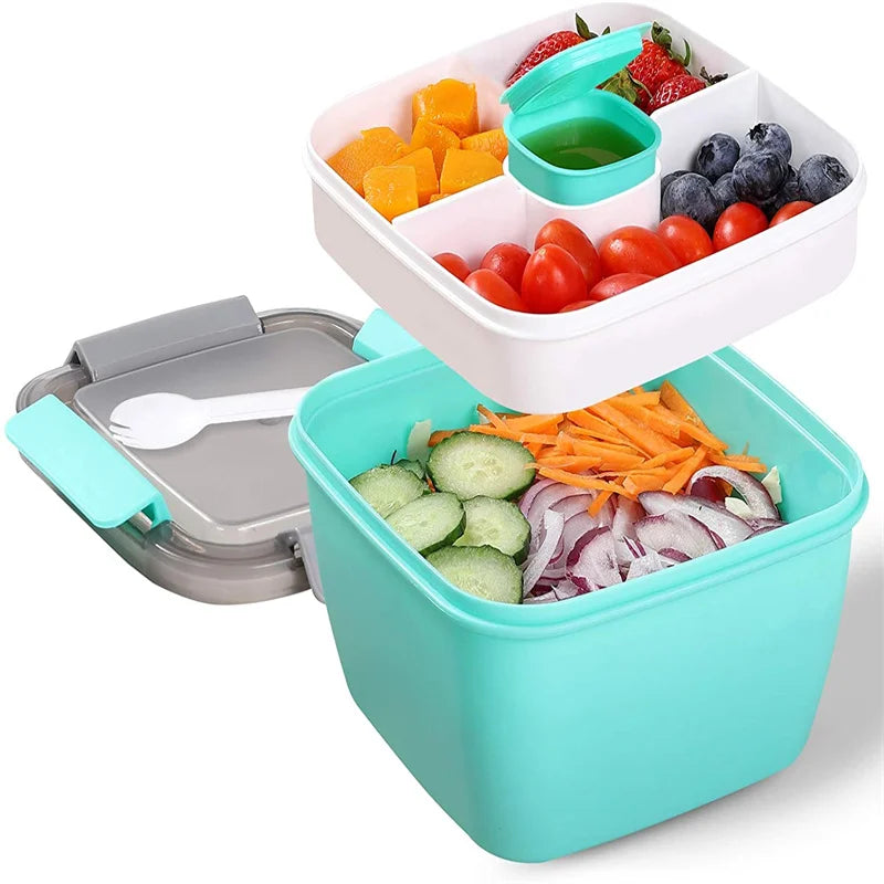 2 Compartments Large Bento Food Container with Dressing Cup