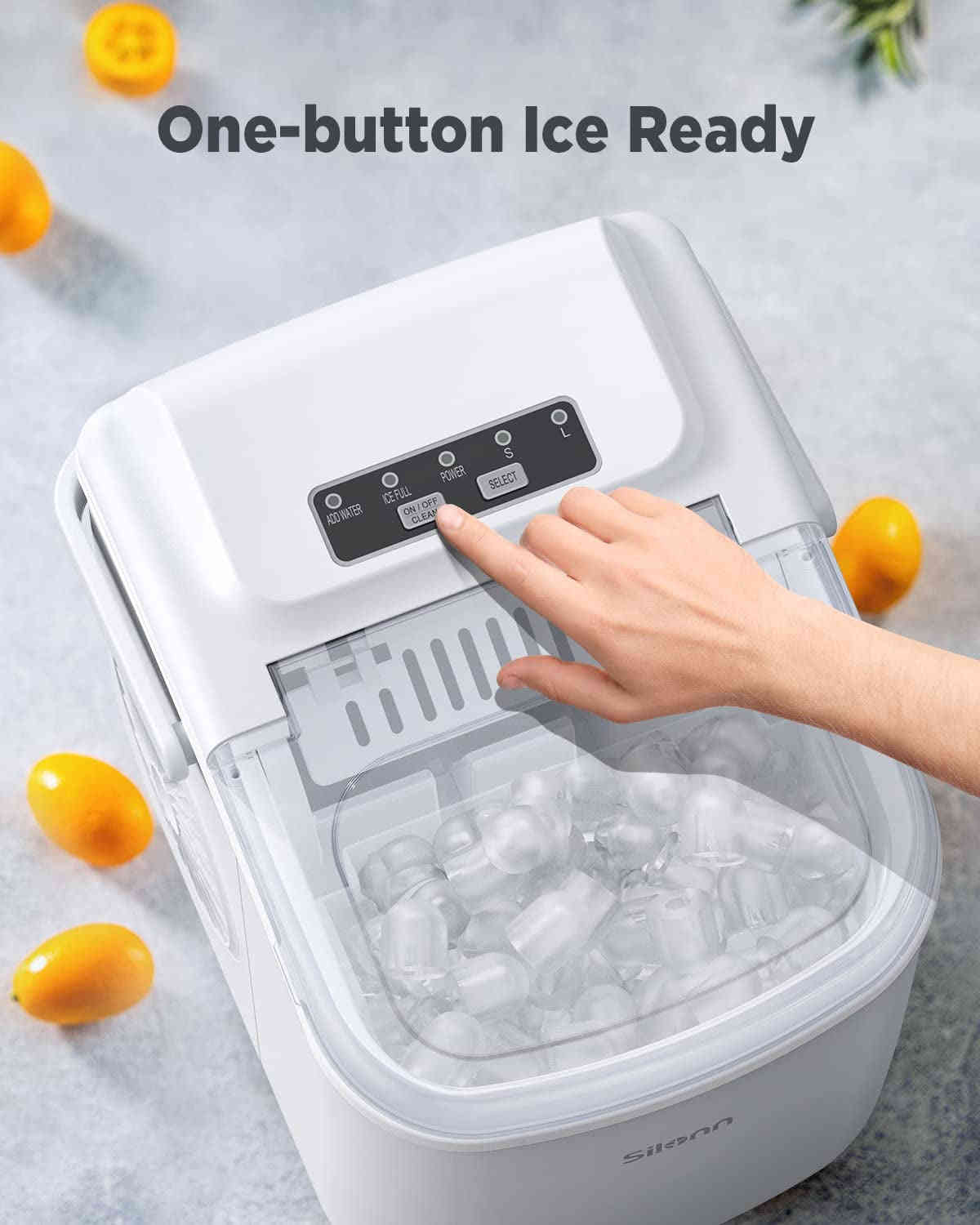 Countertop Ice Maker - 9 Cubes in 6 Mins, 26Lbs/24Hrs, Self-Cleaning with Ice Scoop & Basket, 2 Sizes Bullet Ice, White