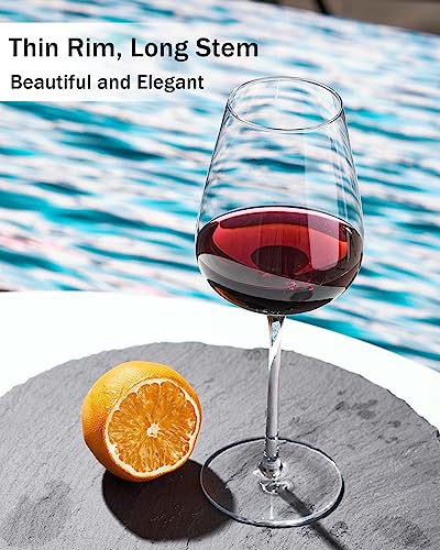 JBHO Hand Blown Italian Style Crystal Bordeaux Wine Glasses - Set of 4, 18 Ounce