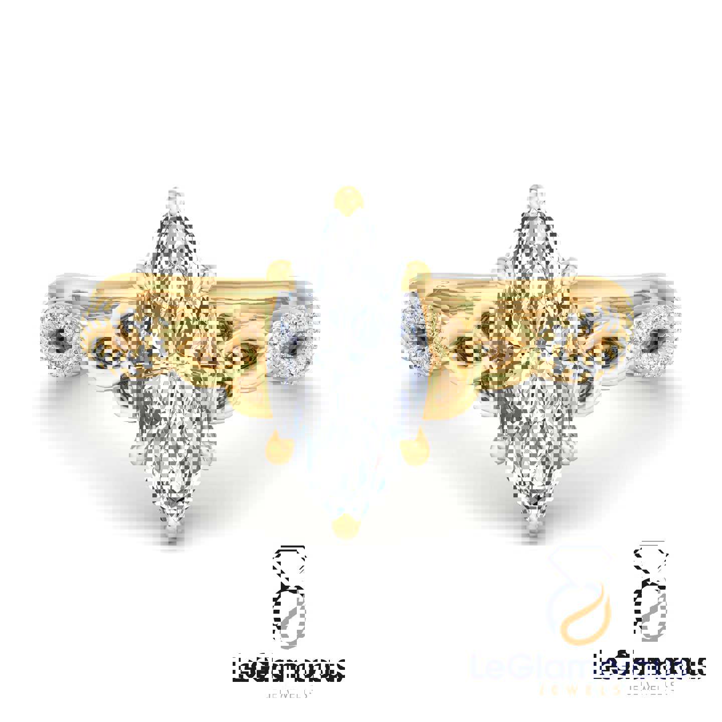 Hidden Halo Marquise Cut Pave Style Lab Grown Diamond Engagement Ring