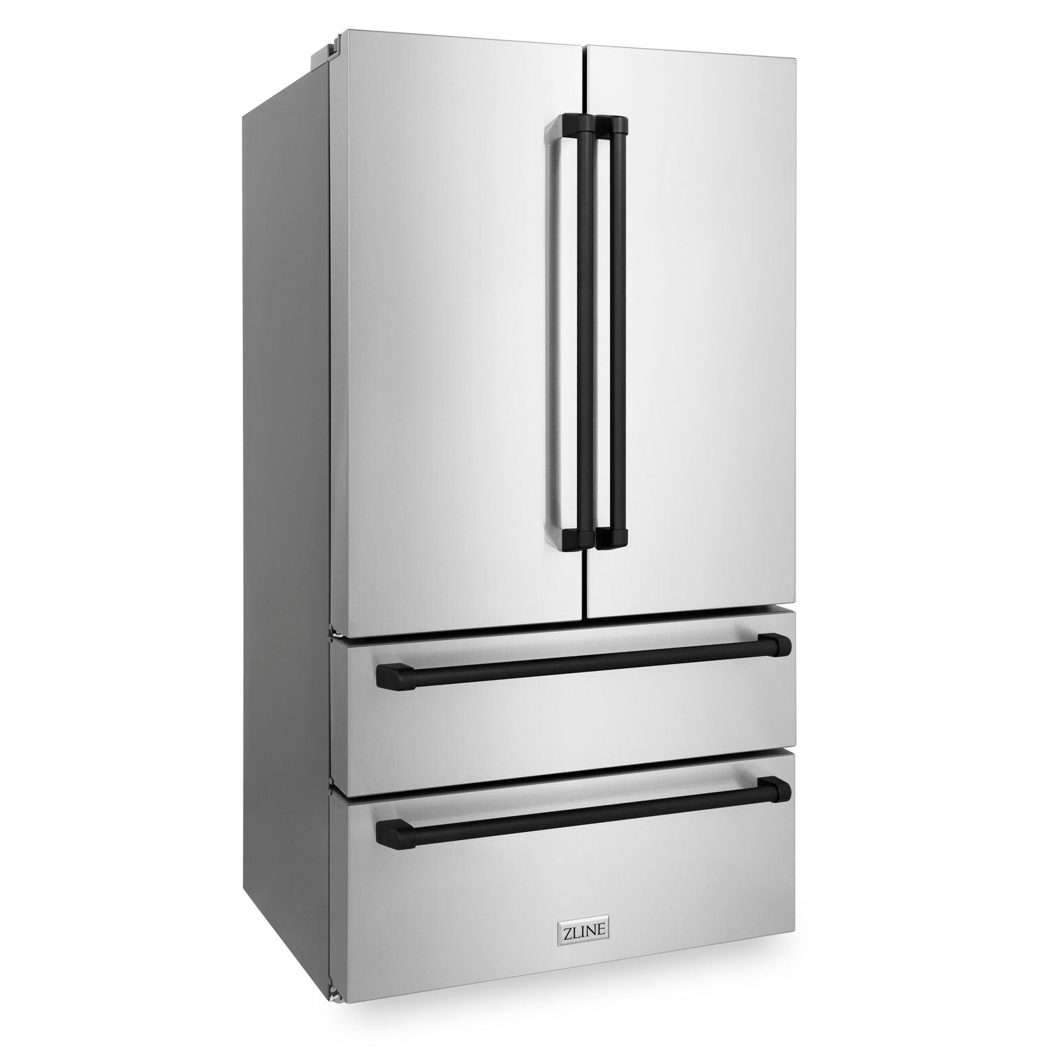 ZLINE 36 In. Autograph 22.5 cu. ft. Refrigerator with Ice Maker in Fingerprint Resistant Stainless Steel and Matte Black Accents