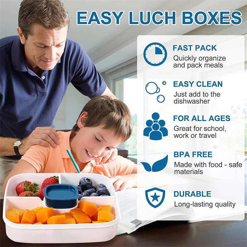 2 Compartments Large Bento Food Container with Dressing Cup