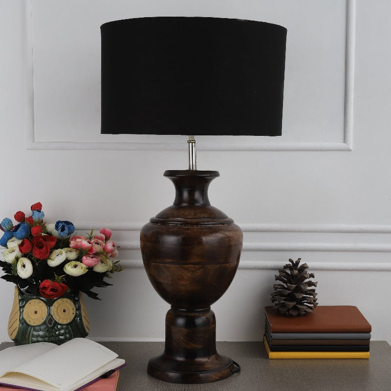 BTR CRAFTS Spotted Wooden Big Matki Table Lamp (Bulb not Included)