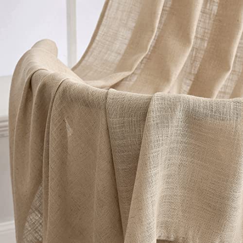 MIULEE Camel Beige Linen Curtains - 84 Inch Length, Semi-Sheer Light Filtering, Farmhouse Decor (2 Panels)