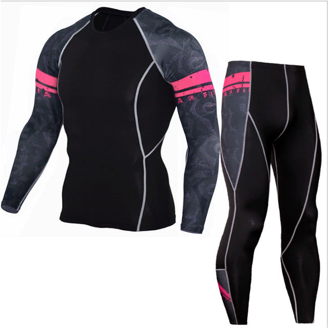Plus Size 2pcs/set Men's Tracksuit Sport Suit Gym Fitness Compression Clothing