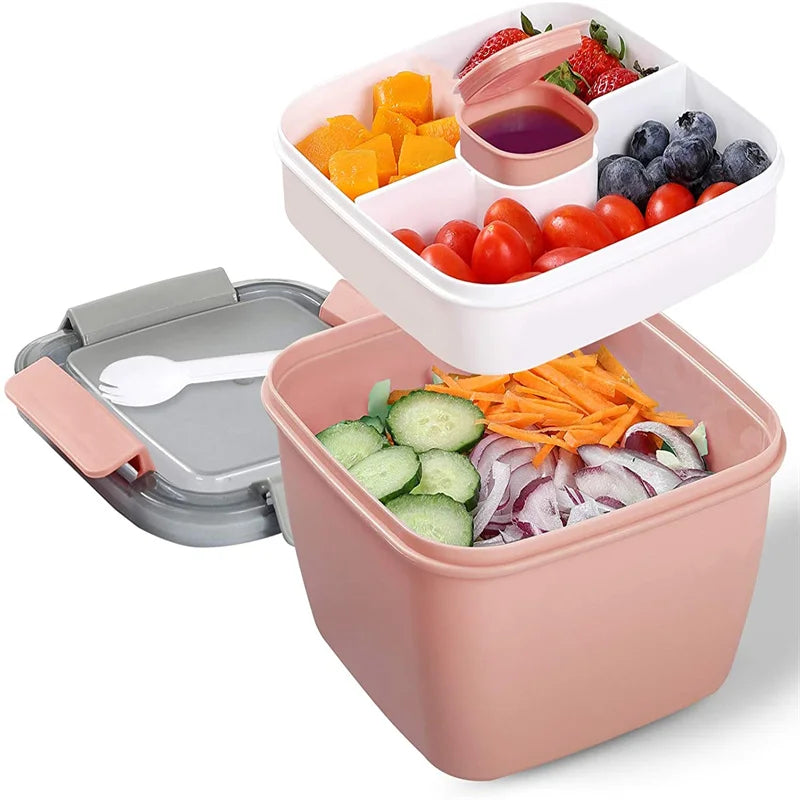 2 Compartments Large Bento Food Container with Dressing Cup