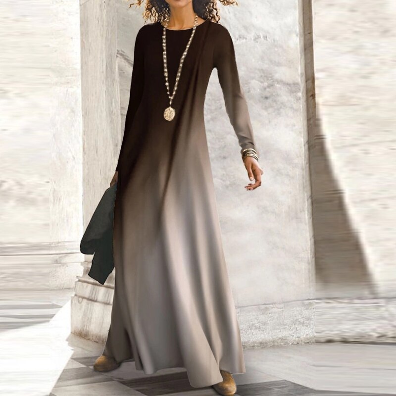 Anokhinaliza Women's Casual Patchwork Print Party Dress - Elegant Long Sleeve Floor-Length Dress for Spring/Autumn