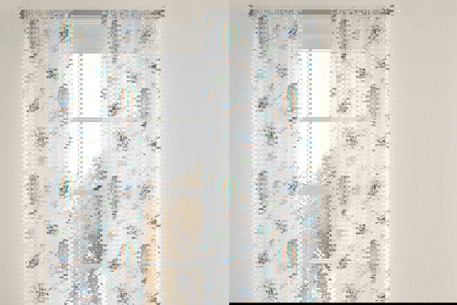 Airplane Sheer Curtain Single Panel - Up in the Sky Nursery Decor