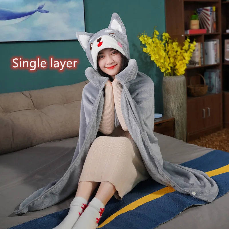 Shiba Inu Flannel Plush Blanket - 140/170cm Cartoon Dog Shawl, Warm Winter Gift for Baby Girl