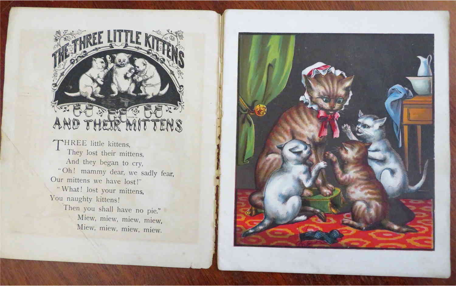 Three Little Kittens c. 1870 McLoughlin Brothers Illustrated Children's Book