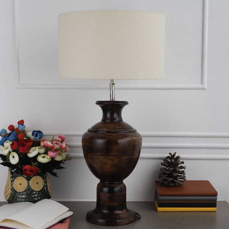 BTR CRAFTS Spotted Wooden Big Matki Table Lamp (Bulb not Included)