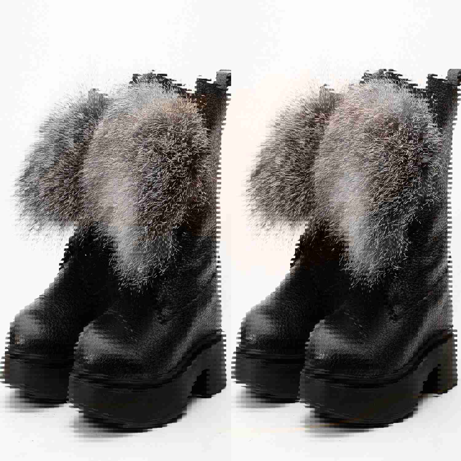 Kajapati Black Leather Natural Fur Mid Calf Women Boot