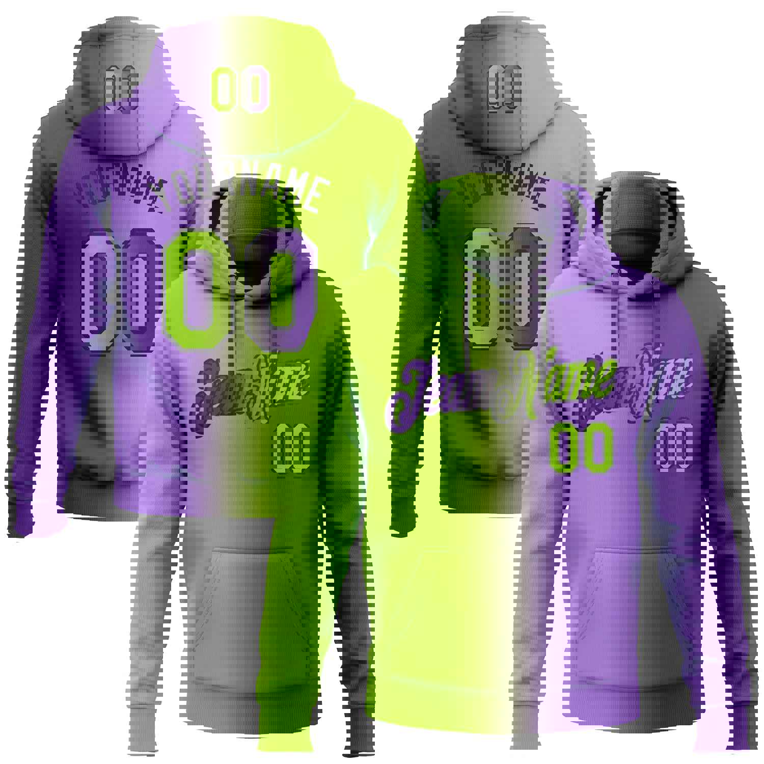 Custom Stitched Purple Neon Green-Black Gradient Fashion Sports Pullover Sweatshirt Hoodie