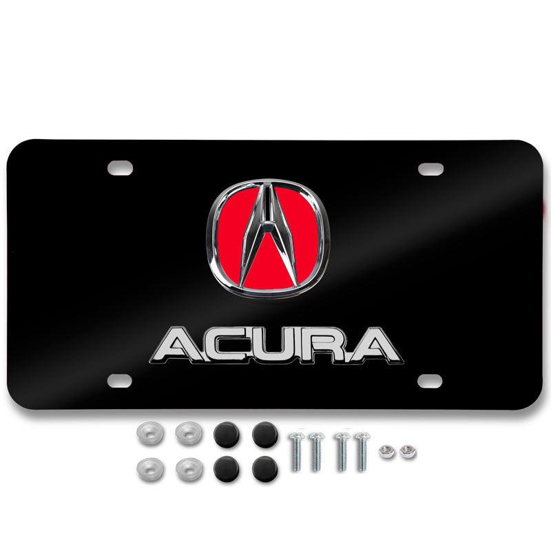 ACURA Stainless Steel Black Chrome Finish 3D Dual Red Logo Front License Plate Frame