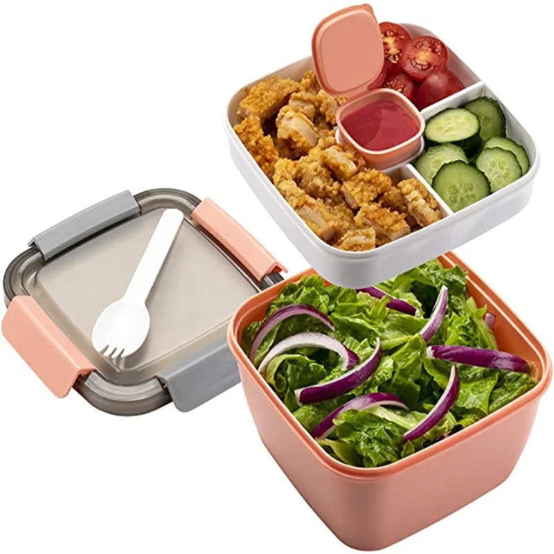 2 Compartments Large Bento Food Container with Dressing Cup