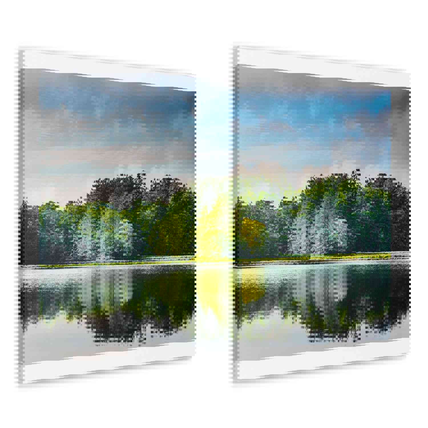 Green Forest Clear Lake Reflection Nature Wilderness Photography Canvas Wall Art