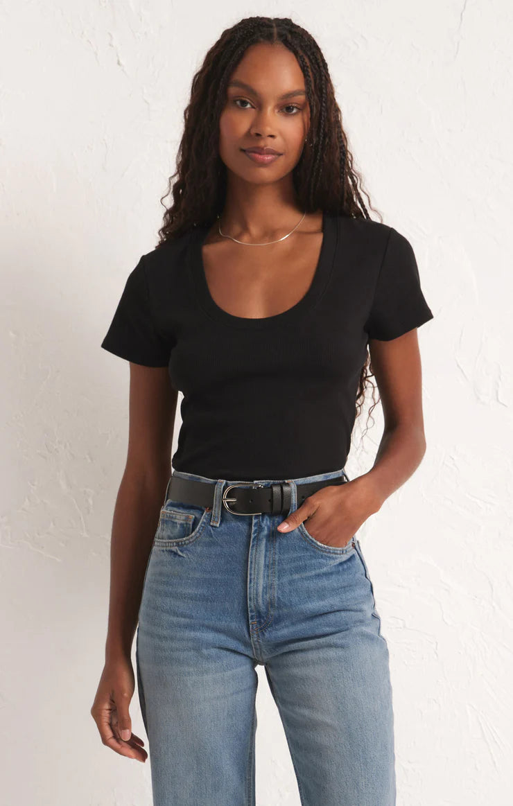 Z SUPPLY Sirena Tee - Ultra-Luxe Feather Rib Cap Sleeve Tee