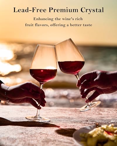 JBHO Hand Blown Italian Style Crystal Bordeaux Wine Glasses - Set of 4, 18 Ounce